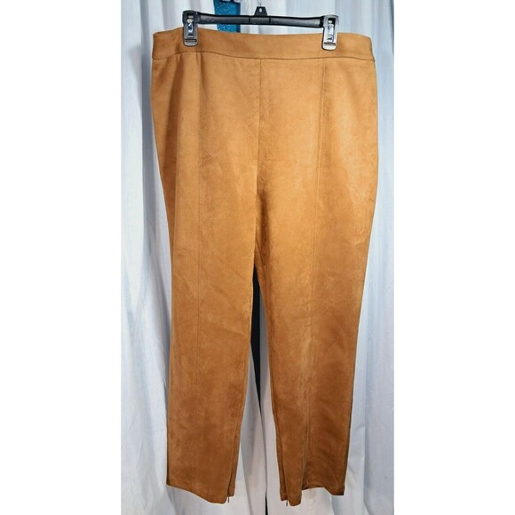 Preston & York Pants Women's Size 16 Brown Faux Suede Straight Leg  Ankle - Picture 1 of 7